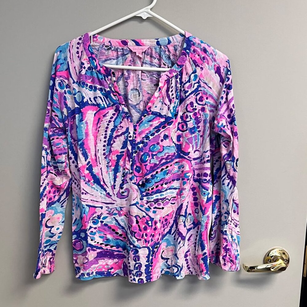 Lilly Pulitzer Meg Long Sleeve Top in Colony Coral Size Medium
